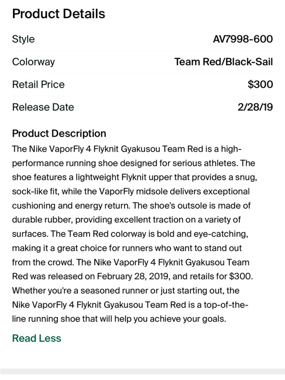 Nike Vaporfly 4% Flyknit Gyakusou Men's 4 / Women's 5.5 Team Red AV7998-600 - Picture 5 of 14